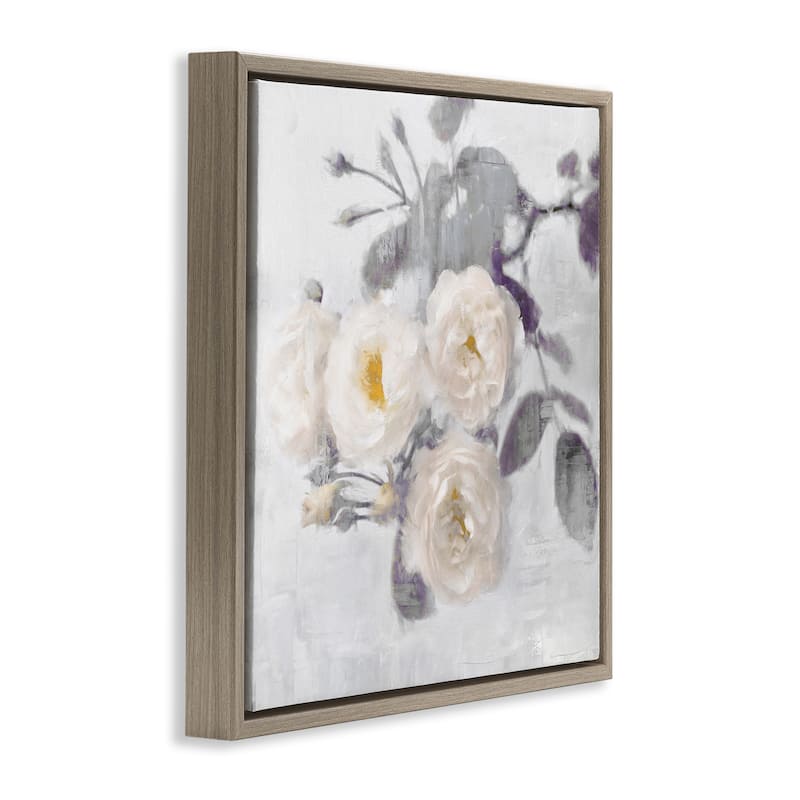 Stupell White Blooms on Grey Framed Floater Canvas Wall Art Design By Emily Ford