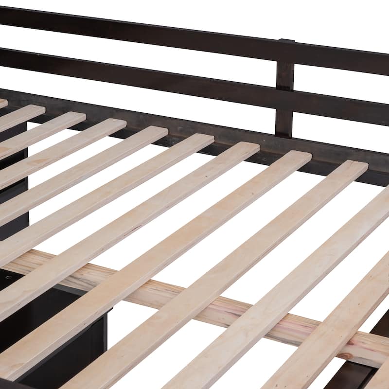 Twin/Full Size High Loft Bed with Built-in Desk, Wardrobe & 3 Drawers