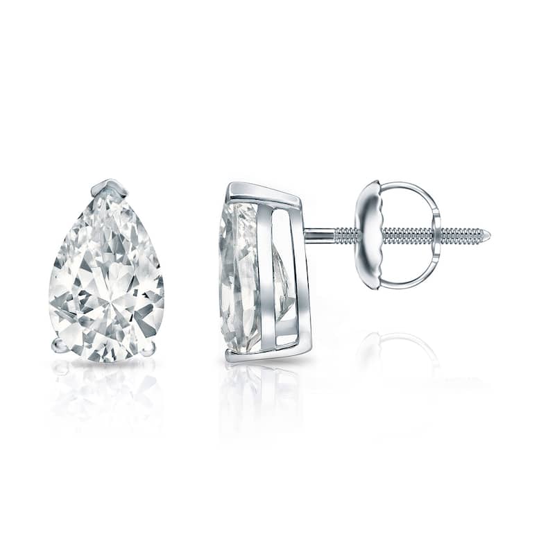 Auriya 14-karat Gold Lab Grown 1.50 carat TDW Pear Diamond Stud Earrings V-End Prong Screw-back - White