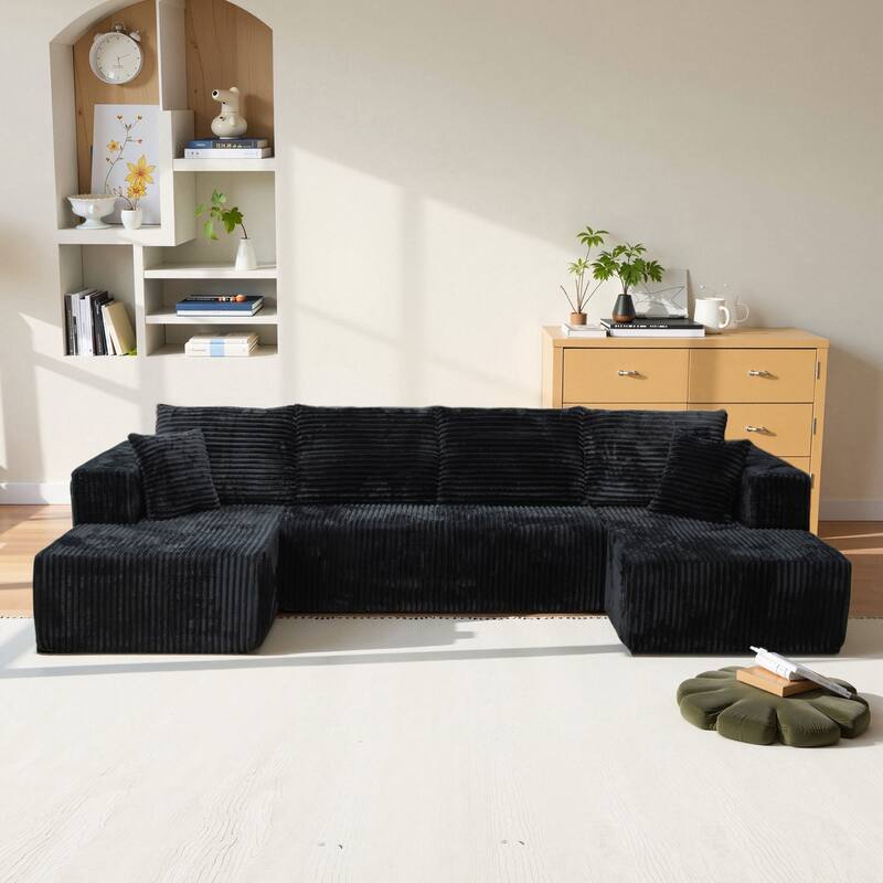 Modular Sofa U-Shaped Corduroy Sectional Sofa Living Room Free Combination Sofa Sets - Black - Reversible