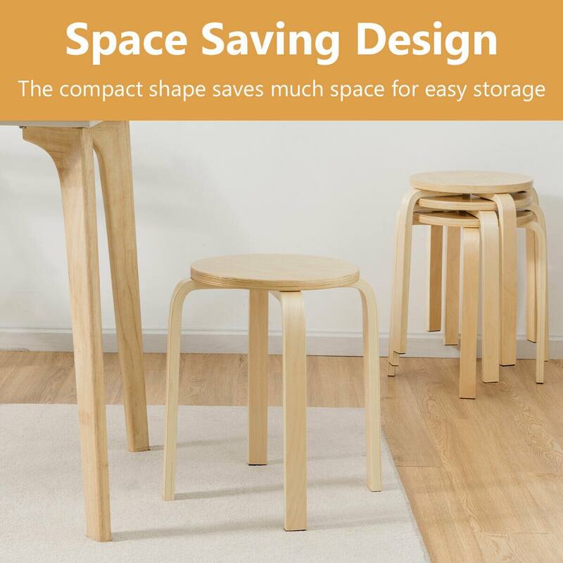 Gymax Set of 4 18'' Stacking Stool Round Dining Chair Backless Wood