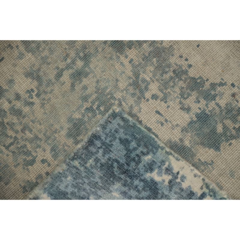 Hand Knotted Oriental Viscose Silk Carpet Modern All-Over Navy Blue & Blues Abstract Area Rug - 7' 11'' X 4' 11''