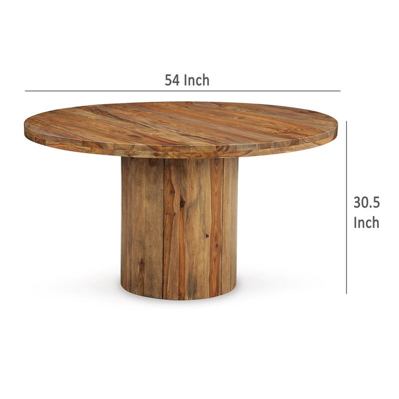Donni Round Dining Table with Sheesham Wood Grain Patterns, 54 Inch