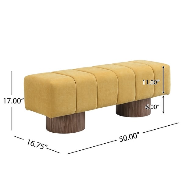 dimension image slide 0 of 4, 50"L Chenille Upholstered Bench with Wood Legs, No Assembly Needed, Multi-Functional Dining/Bedroom/Entryway Ottoman