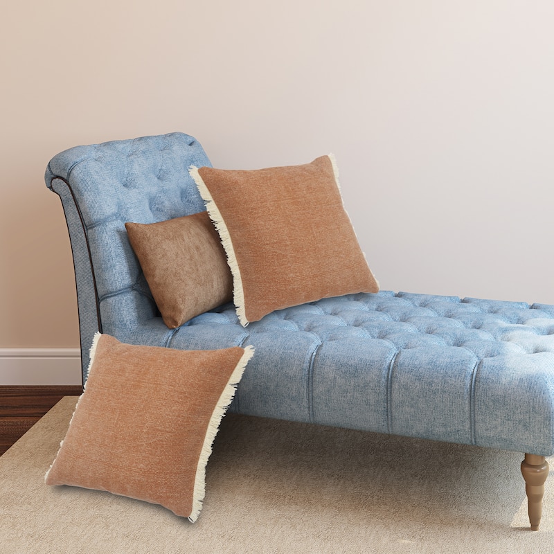 Caramel Coated Fringed Throw Pillow 