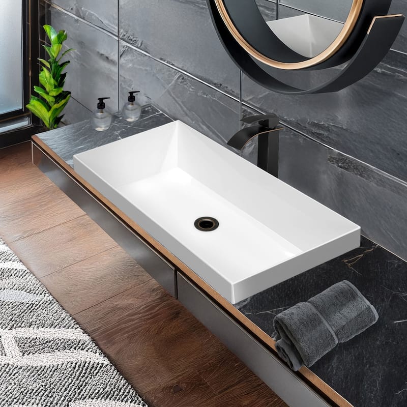 Rectangular Semi-Recessed Basin With Center Drain Location - 24"