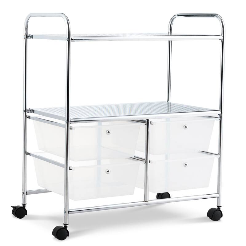 Costway 4Drawer Rolling Storage Cart shelf Scrapbook Paper Office - See Details - Clear
