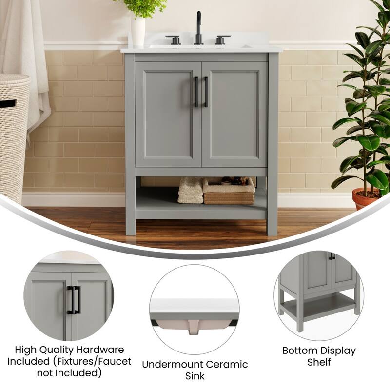 Bathroom Vanity with Undermount Sink and Open Storage Shelf