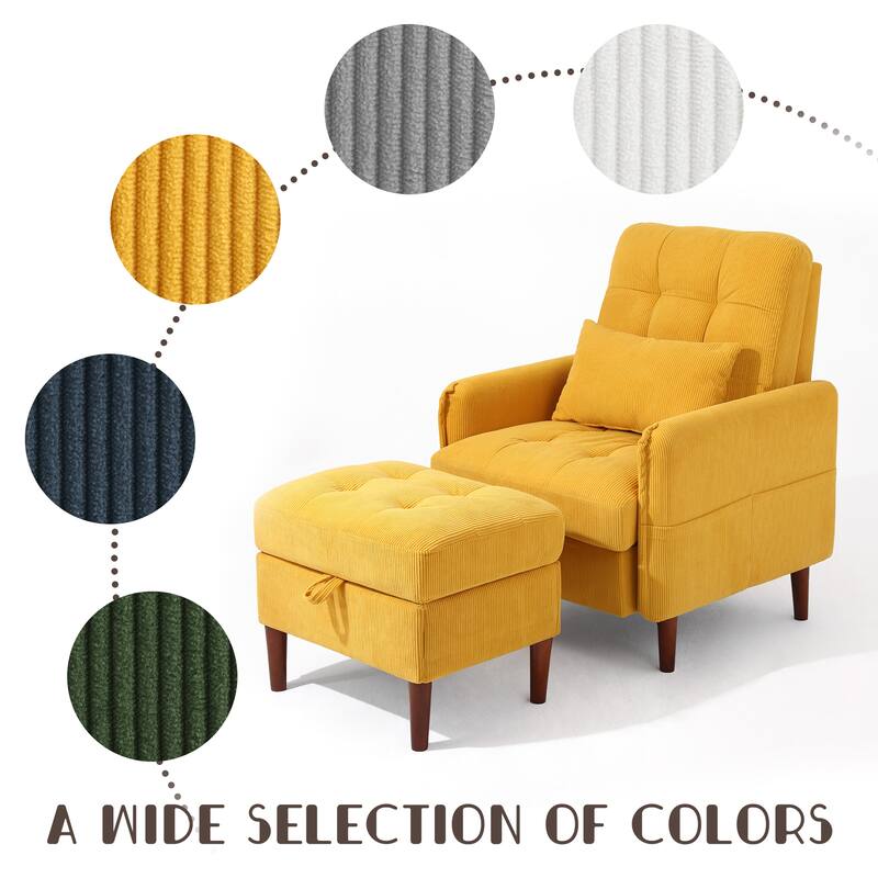 Adjustable Backrest Lounge Accent Chair Set with Storage Ottoman