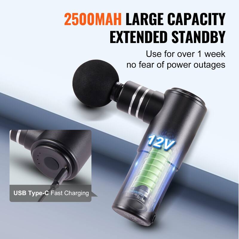 Massage Gun Deep Tissue for Pain Relief, Muscle Relaxation - with 8 Speed Levels & 6 Massage Heads