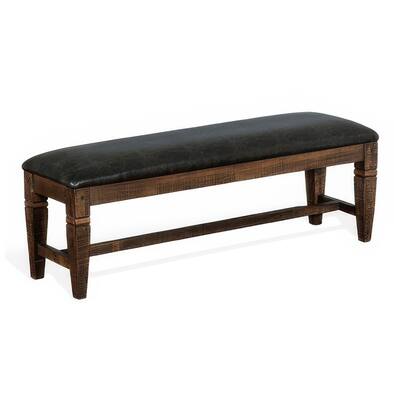 Flint Bench, Dark Gray Faux Leather, Dark Brown Mahogany, 56 Inch