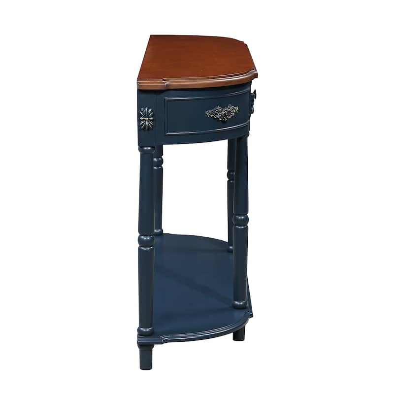 Retro Curved Wood Console Table with Open Shelf, Navy Blue Entryway Table Sofa Table Hallway Table with Drawers