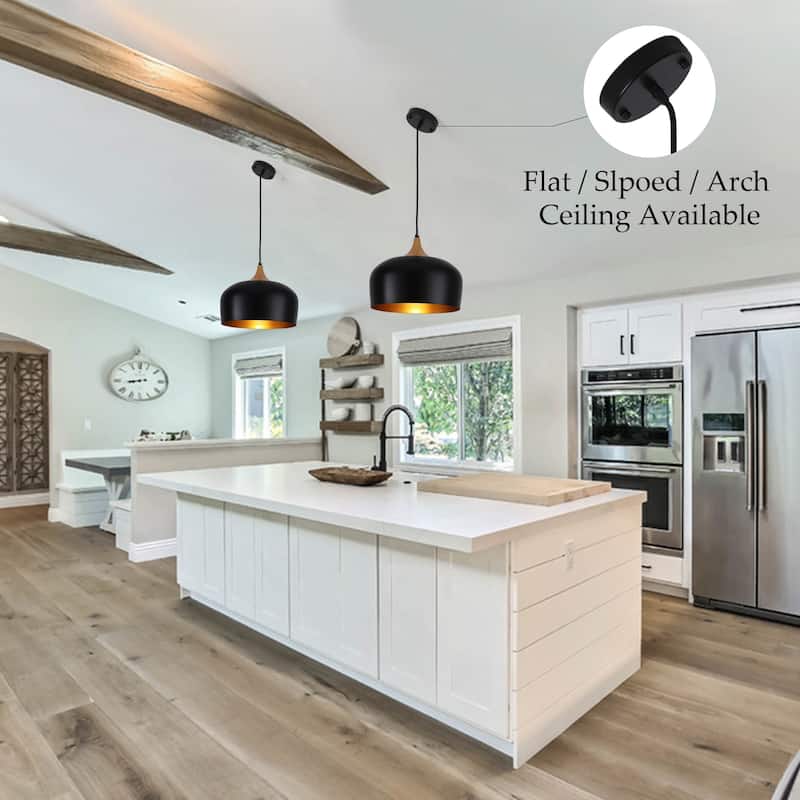 1-Light Modern Farmhouse Wood Bowl Pendant Light for Kitchen Island, Modern Semi Flush Mount Chandelier for Dining Living Room