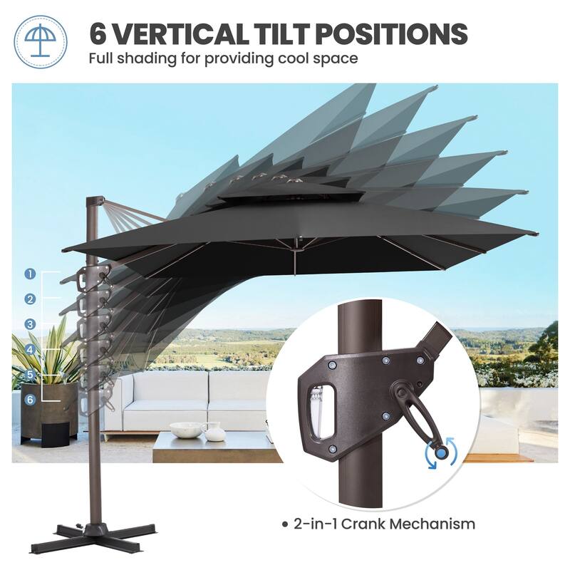 11 × 9 ft Outdoor Patio Cantilever Offset Dual Top Umbrella