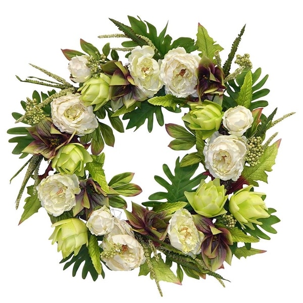 28" Peony Artichoke Fern Wreath