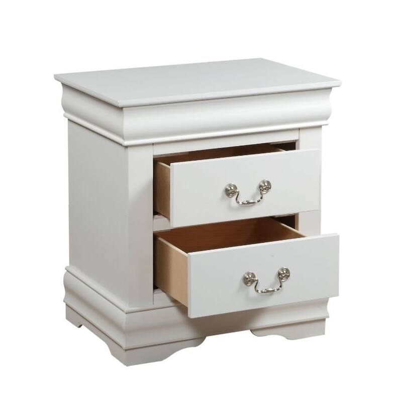 Classic White Finish Wooden Nightstand with 2 Drawers