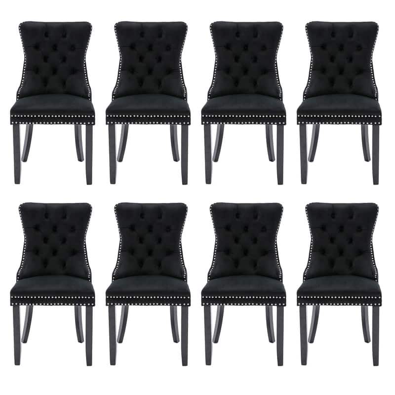 Tufted Naliheads Solid Wood Upholstered Dining Chairs (Set of 8) - Black BlackLegs
