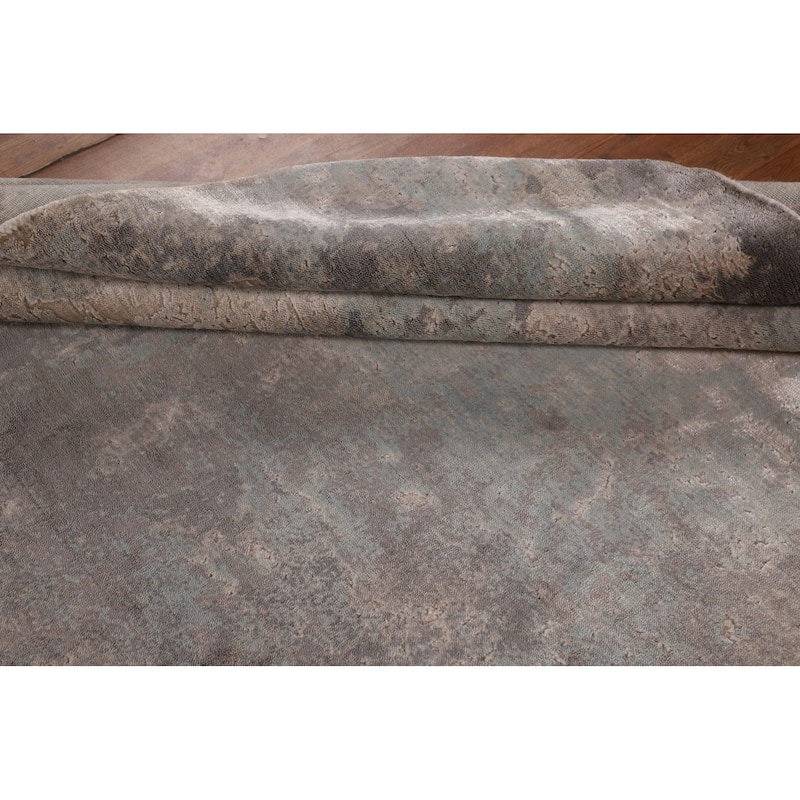 Abstract Modern Area Rug Hand-Knotted Grey Wool Carpet - 5'3"x 7'6"