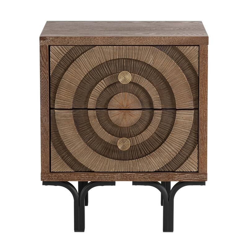 COZAYH Farmhouse Nightstand, Accent Wooden Storage with Circle Pattern and Radioactive Wood Lines, Mid-century Dresser