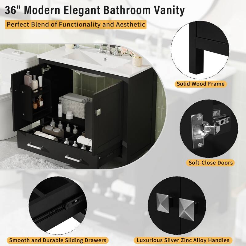 36"Freestanding Bathroom Vanity with Ceramic Sink