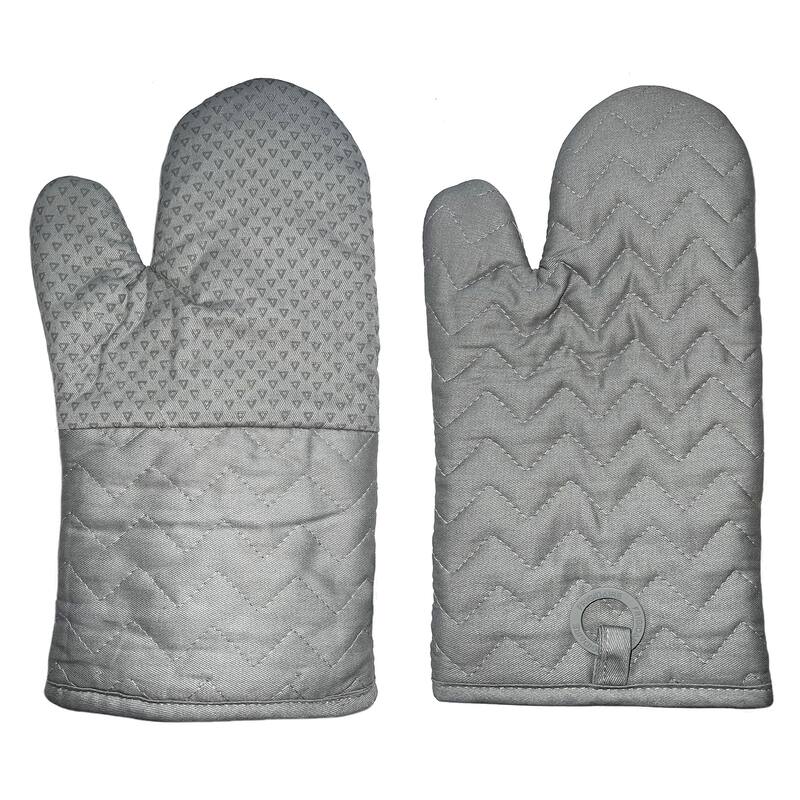Grey Heat Resistant Thick Soft Quilted Lining Kitchen Oven Glove Mitts With Silicone Treatment - 1 Pair