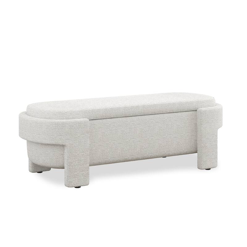 Linen Upholstered Storage Bench Large Hidden Compartment