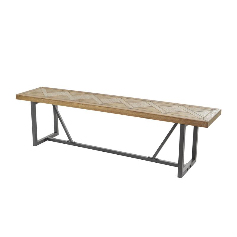 Wood Bench with Black Metal Base - Brown - Roche River Decor - Brown