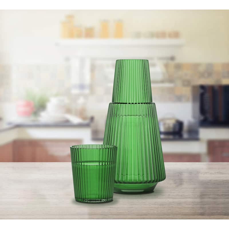American Atelier Vintage Bedside Water Ribbed Carafe with Lid Tumbler