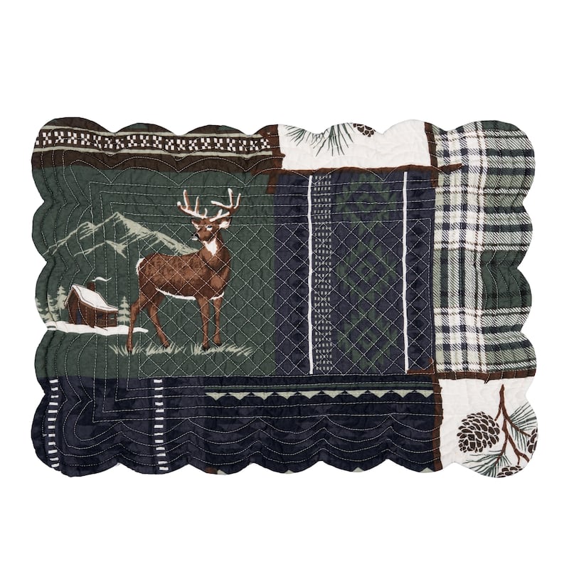 Greenstone Pines Scalloped Placemats Set of 6 Black Bear Moose, 13" x 19"