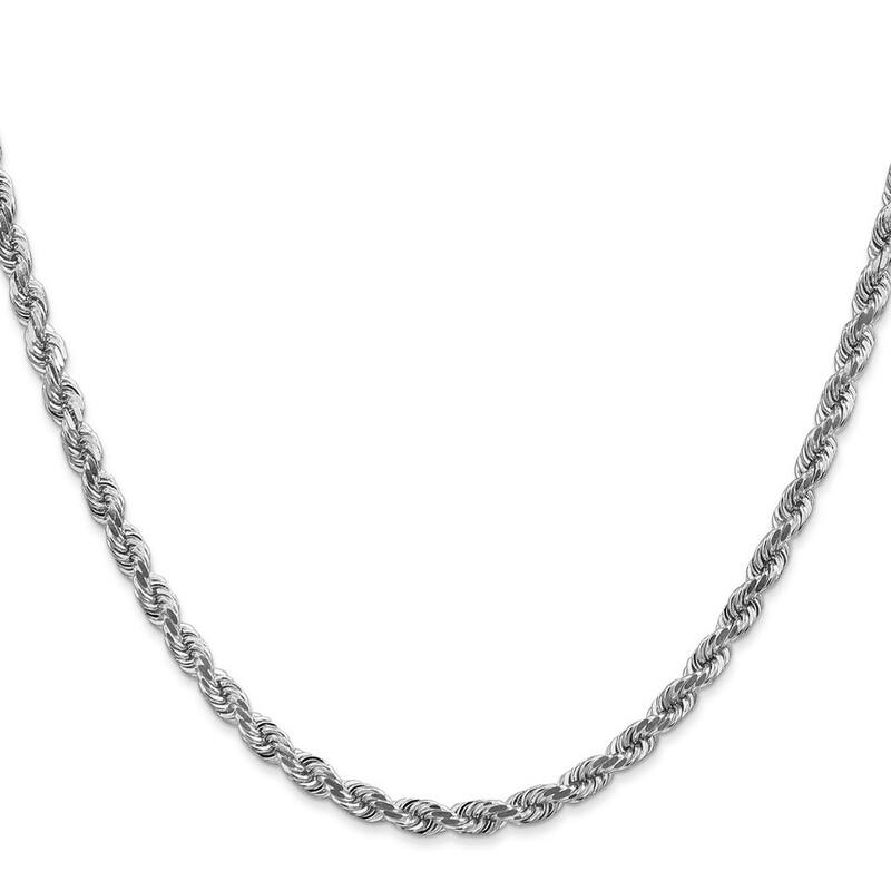 Curata 14k White Gold Solid 4mm Sparkle Cut Rope Chain Anklet 9 Inch