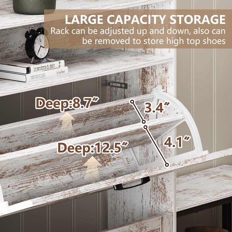 Shoe Cabinet, Entry Home Shoe Cabinet, Entrance Balcony Storage Cabinet, Large Capacity Shoe Rack - White