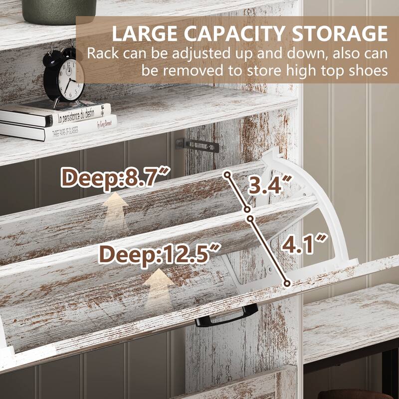 Shoe Cabinet with 2 Flip Drawers & Adjustable Shelves, Large Capacity Storage Cabinet, Shoe Rack with Metal Legs