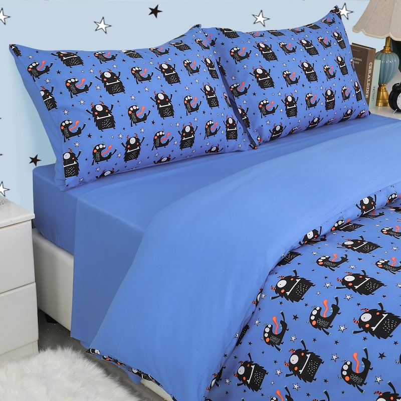 5 Piece Polyester Microfiber Bedding Set Small Black Cartoon Pattern