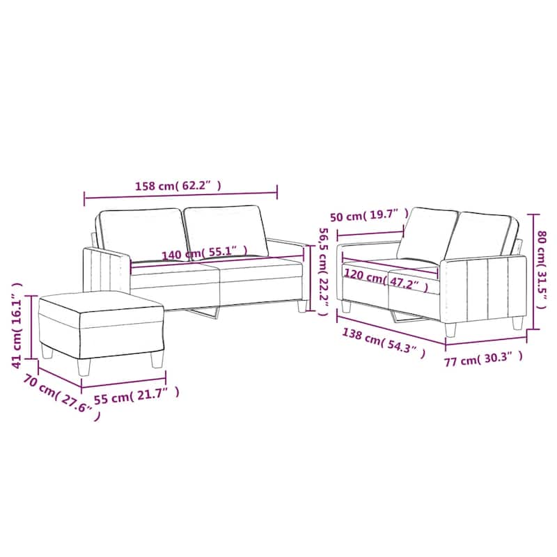 vidaXL Sofa Set Dark Grey Velvet, Metal, Textilene, Plywood Small Modern - 21.7 x 27.6 x 16.1 in