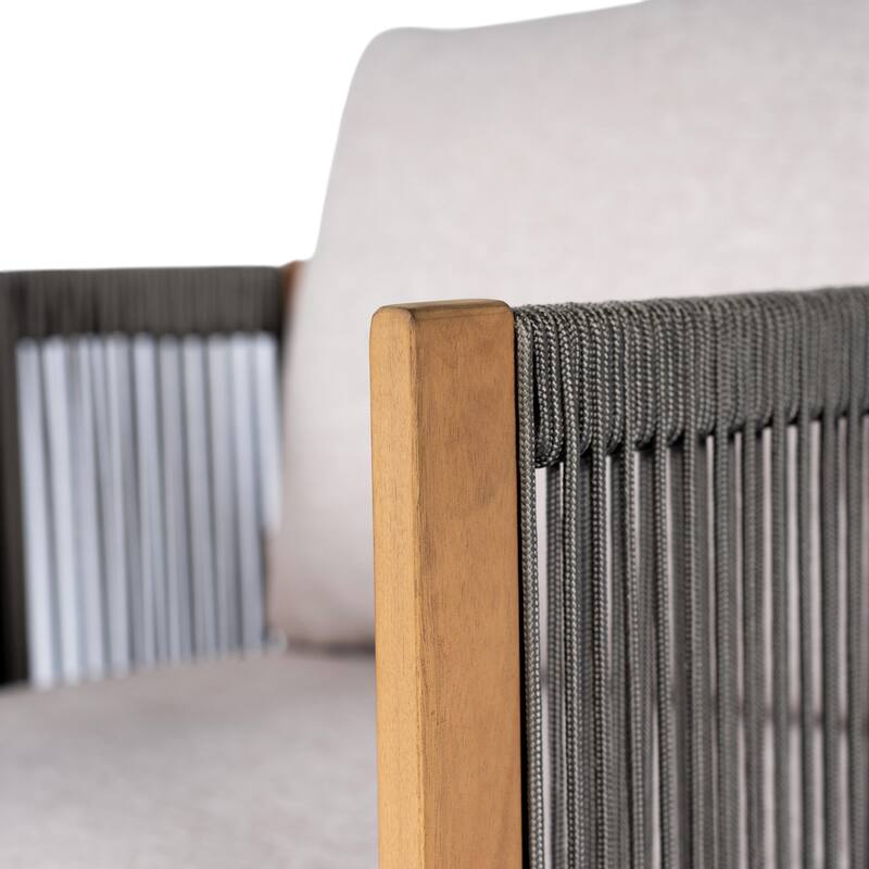 Christopher Knight Home - Ronan Outdoor Acacia Wood Dining Set with Swivel Rope Armchairs & Curved Leg Dining Table, Teak Finish