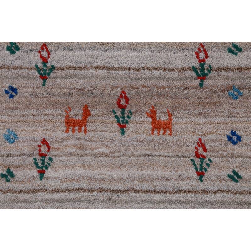 Hand Knotted Oriental 100% Wool Carpet Tribal Stripe Beige & Ivories Gabbeh Area Rug - 12' 7'' X 9' 2''