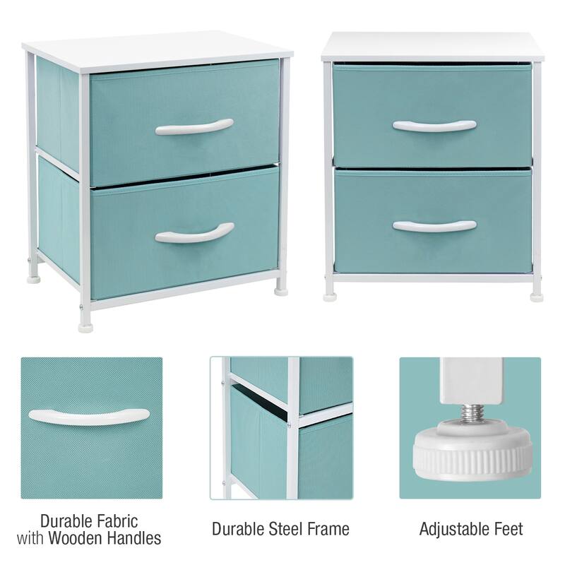 2 Drawer Bedside Nightstand End Table Bedroom Dresser, Pastel Colors