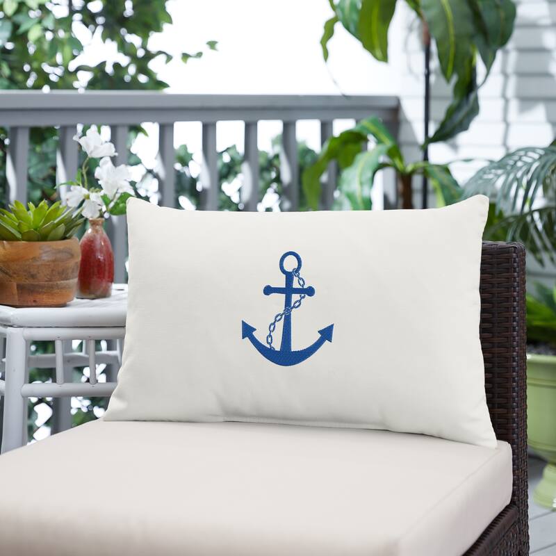Sunbrella Canvas Natural Embriodered Indoor/Outdoor 13x20 Knife Edge Pillow (Single) - 20 x 13 x 6 in - Anchor
