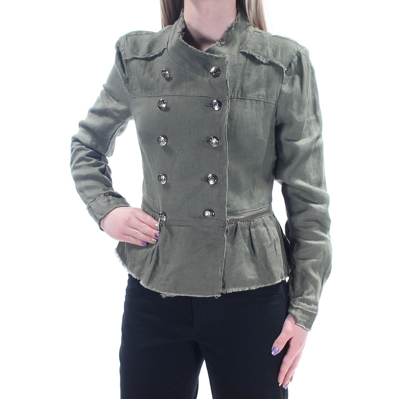 Shop Inc Womens Green Military Style Button Down Jacket Size Xs