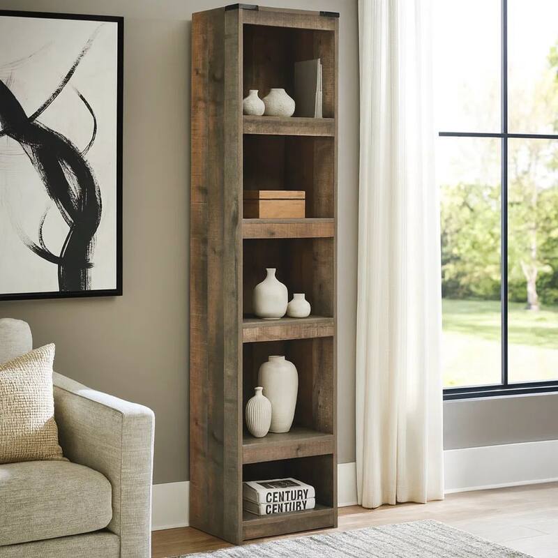 72 Inches 5 Compartment Wooden Pier with Metal Brackets, Brown