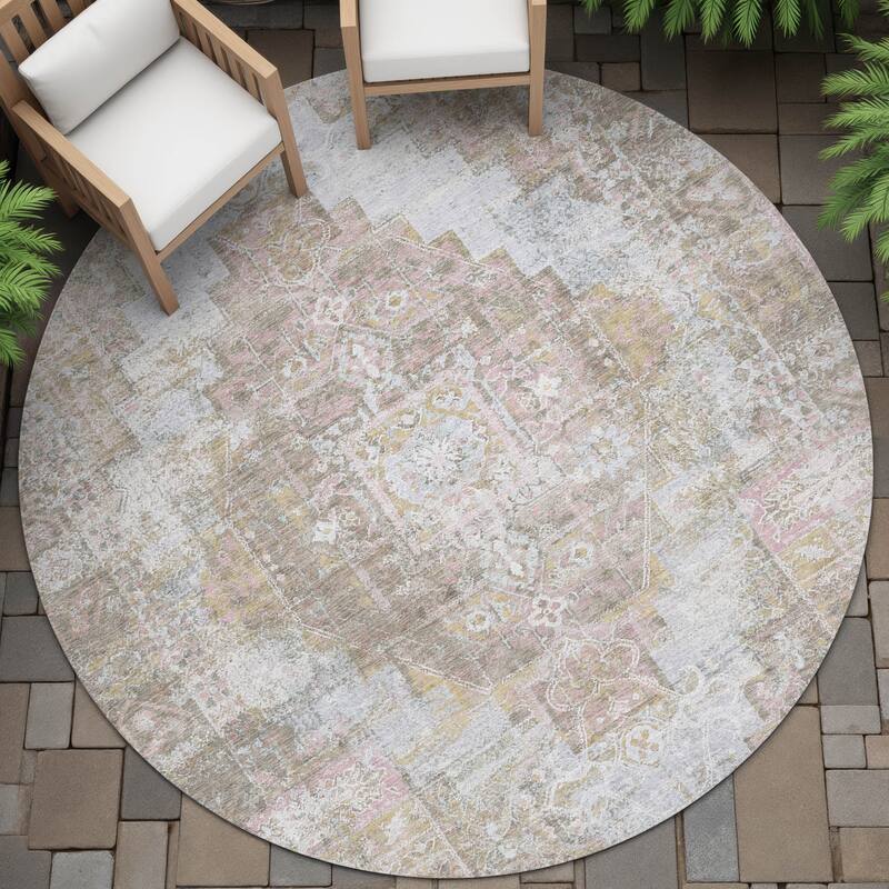 Machine Washable Indoor/Outdoor Traditional Global Chantille Rug - Taupe - 8' x 8'