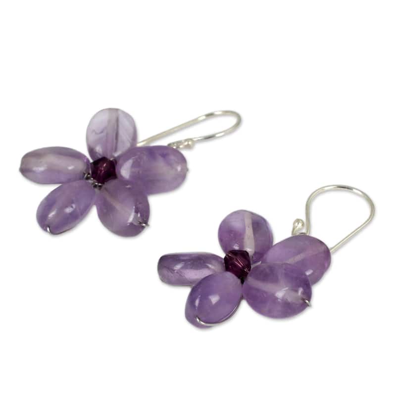 NOVICA Handmade Mystic Daisy Amethyst Flower Earrings (Thailand) - 1.4" L x 1.0" W x 0.2" D