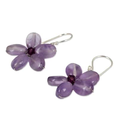NOVICA Handmade Mystic Daisy Amethyst Flower Earrings (Thailand) - 1.4" L x 1.0" W x 0.2" D