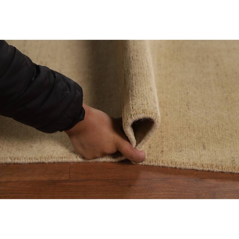 Modern Gabbeh Oriental Area Rug Handmade Beige Solid Wool Carpet - 6'5"x 9'8"