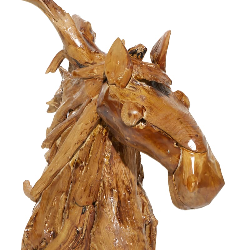 Brown Teak Wood Handmade Horse Decorative Sculpture - 25 x 10 x 23