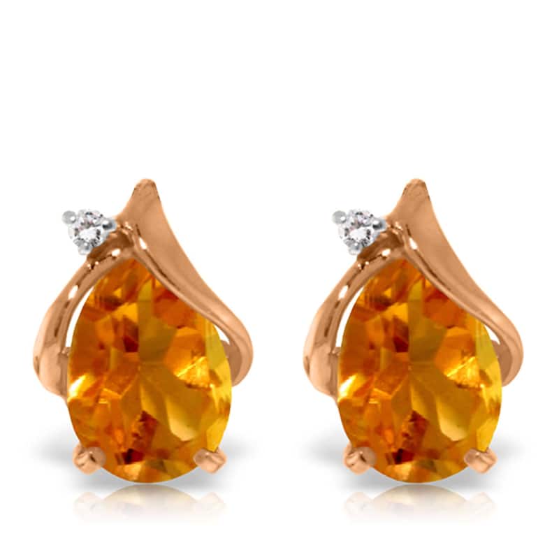 3.26 Carat 14K Solid Gold Stud Earrings Diamond Citrine Jewelry - Rose