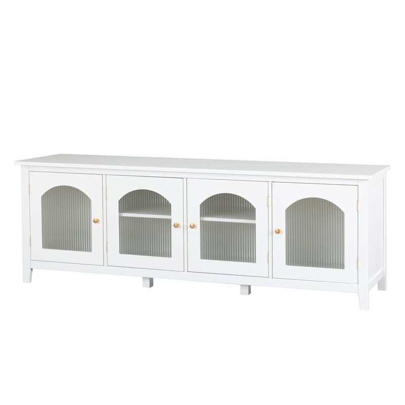 71" Entertainment Center Tv Stand with Solid Wood Frame, Glass Door