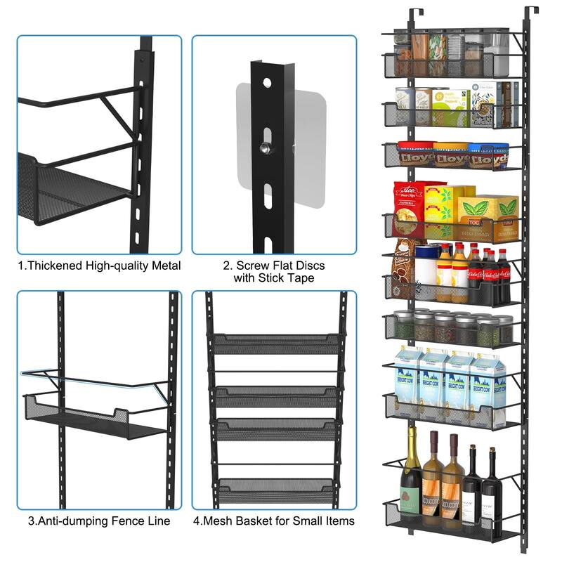 Over The Door Pantry Organizer,8-Tier Over The Door Organizer with Adjustable Basket,Pantry Door Organization