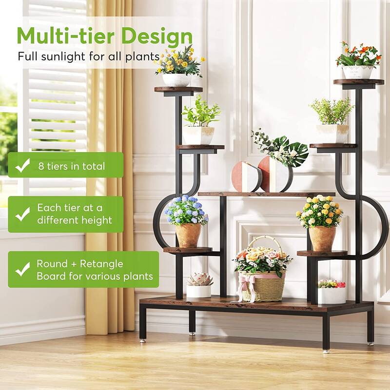 8-tier Metal Plant Stand, Large Tall Plant Shelf Round Square Board