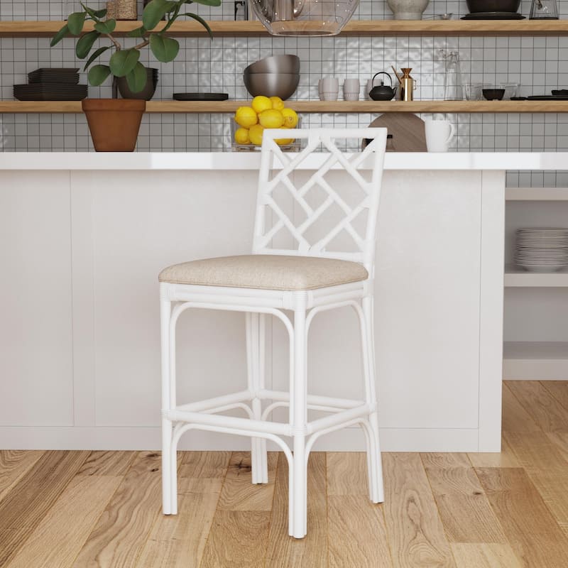 Natural Rattan Handmade Chippendale Single Cushioned Bar Stool by East at Main